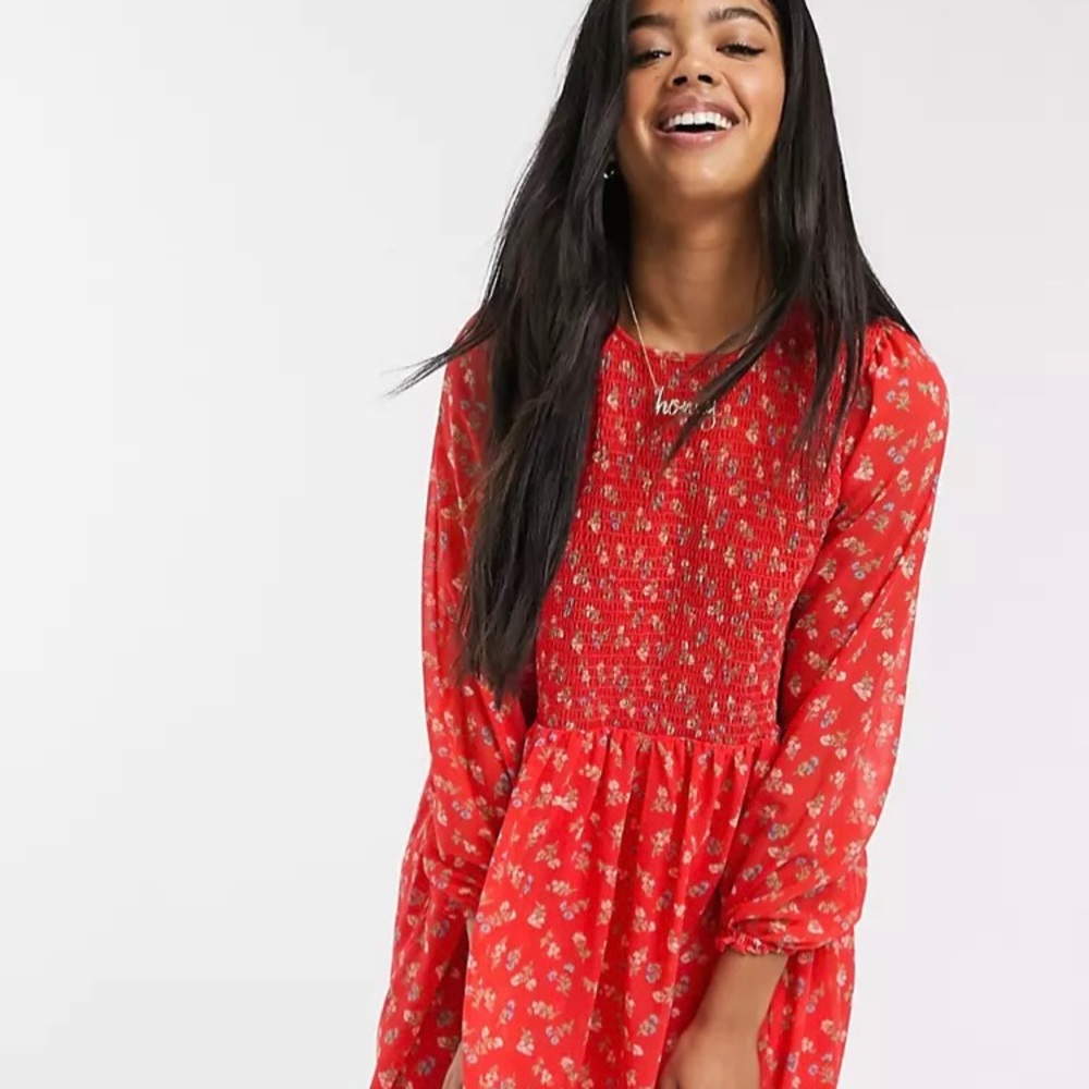 NWT ASOS Curve Shirred Mini Smocked Floral Dress